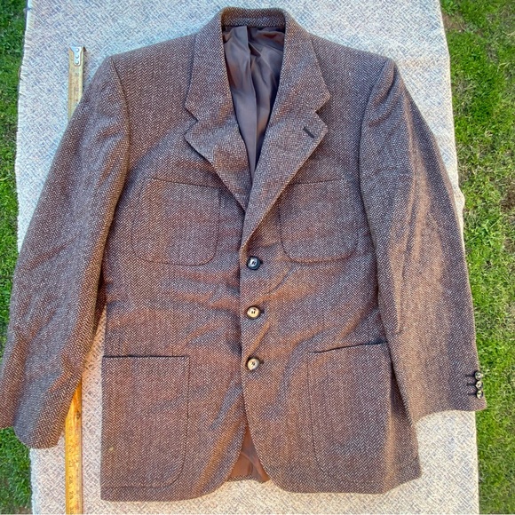 Vintage Blazer Lou Myles Wool Sport Coat three Button Herringbone Union Made - Picture 5 of 16